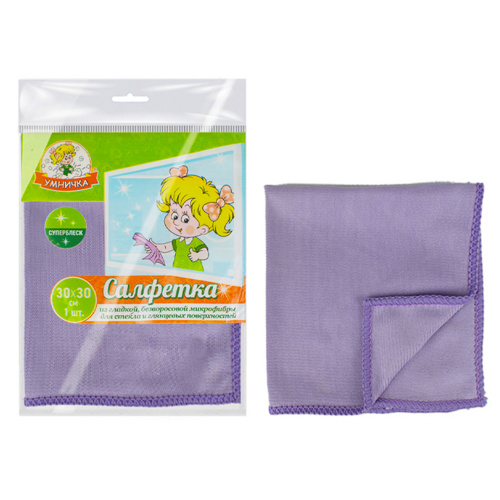 Салфетка для СТЕКЛА "Умничка" Микрофибра гладкая 30*30см 1шт (60)